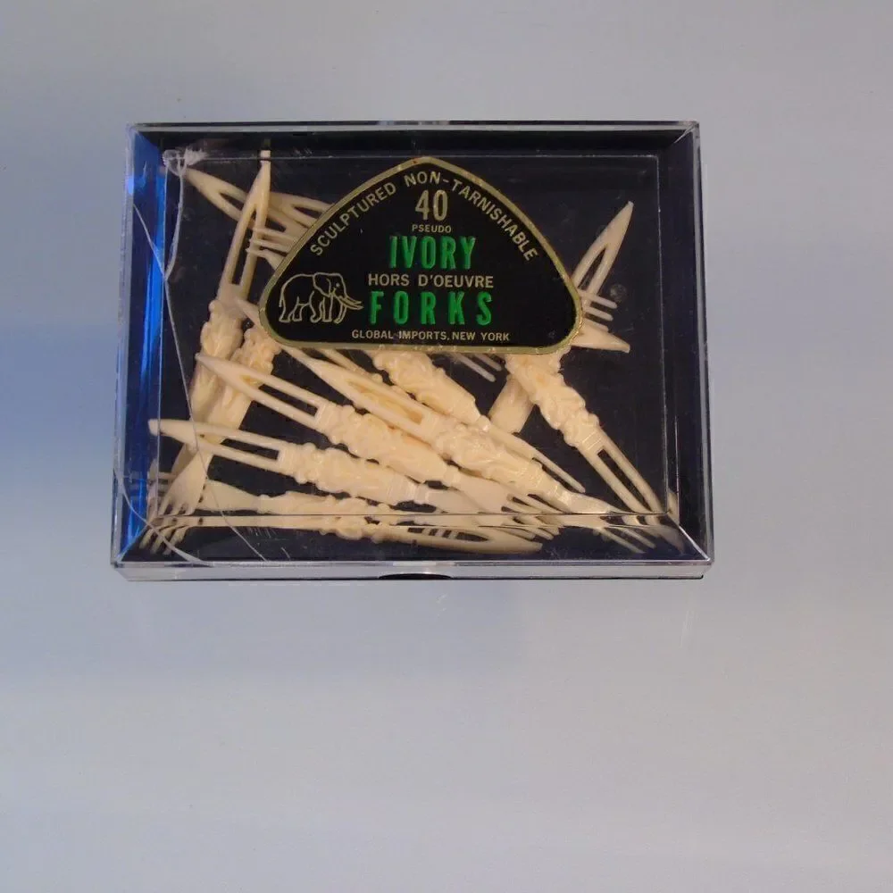13  Pseudo Ivory Hors D'oeuvre Forks